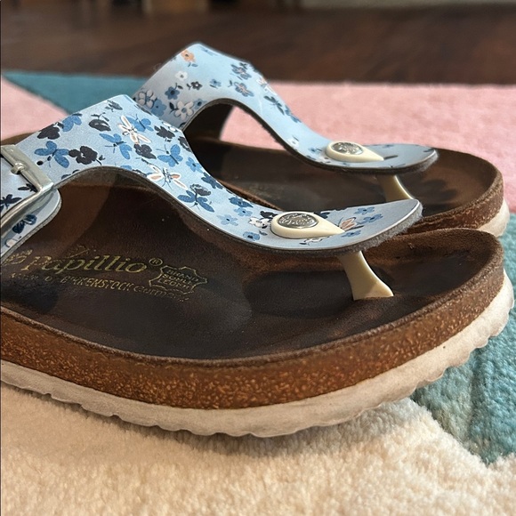 Birkenstock Papillio Gizeh Thong Leather Sandals Floral Butterflies Blue - Picture 8 of 17